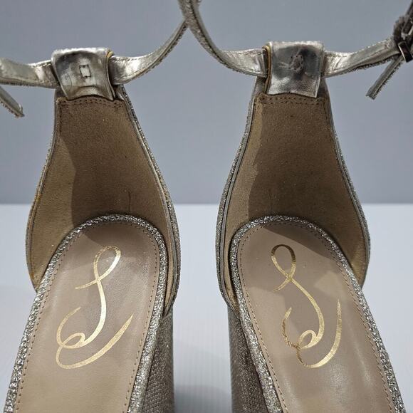 NEW Sam Edelman Yaro Sandal Heel Womens 11 Metallic Gold Sparkly Glam Mesh - Picture 5 of 13